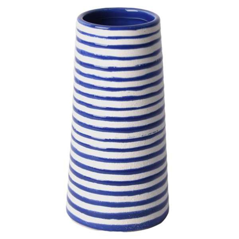 Tracey Boyd Blue & White Tapered Striped Ceramic Vase, 6″