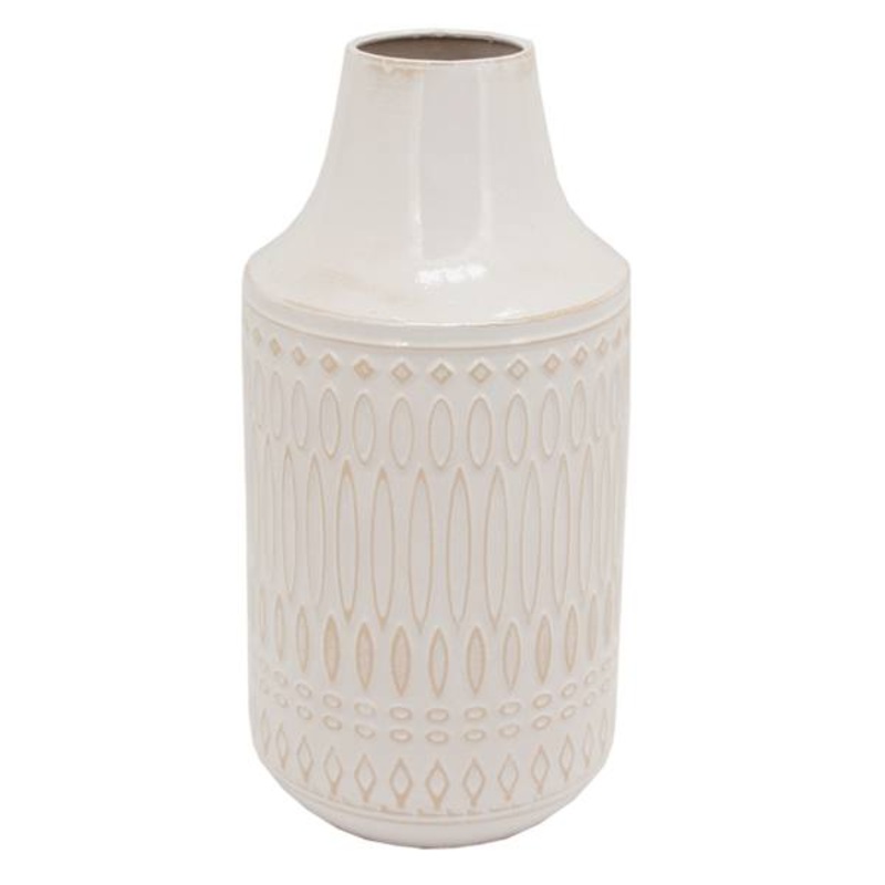 White Metal Embossed Vase, 12.5″