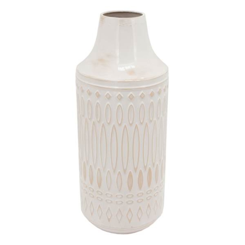 White Metal Embossed Vase, 15″