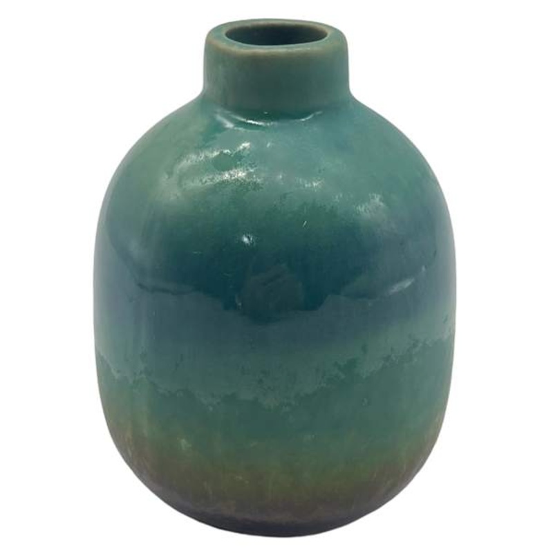 Aqua Green Glazed Ceramic Vase, 4″