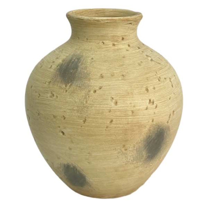 Beige Distressed Ceramic Vase, 7.3″