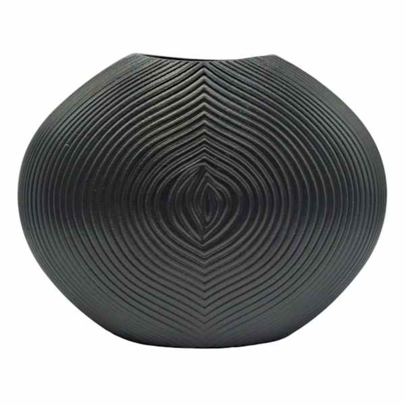 Black Carved Faux Wood Vase, 9″