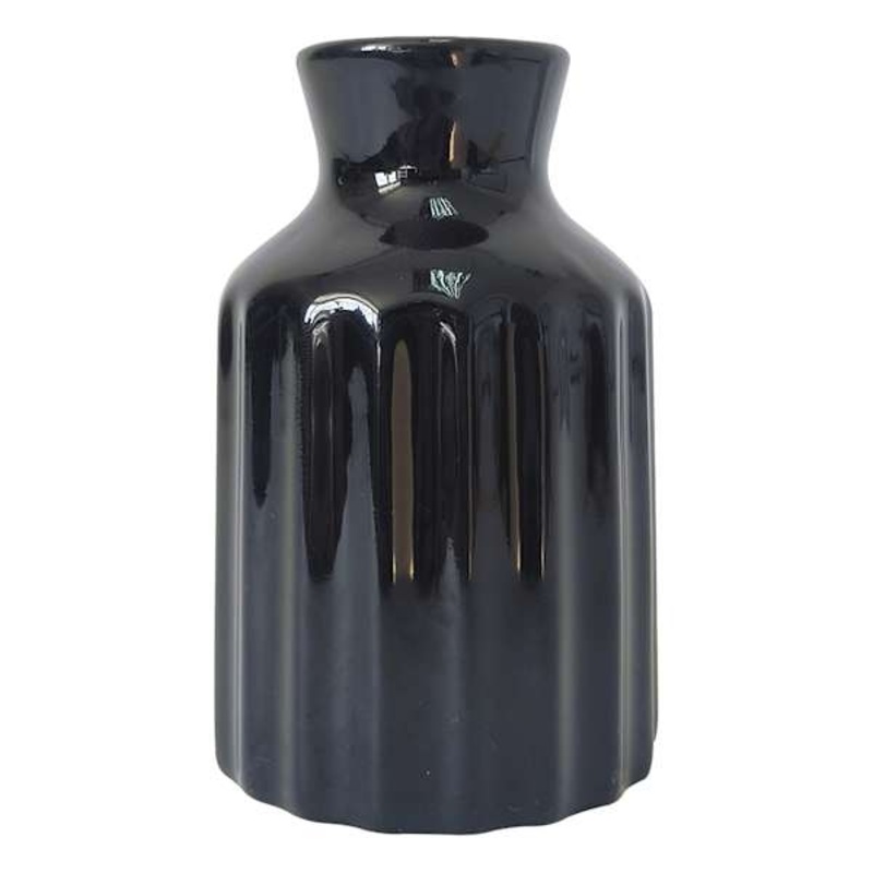 Black Fluted Ceramic Bud Vase, 4″