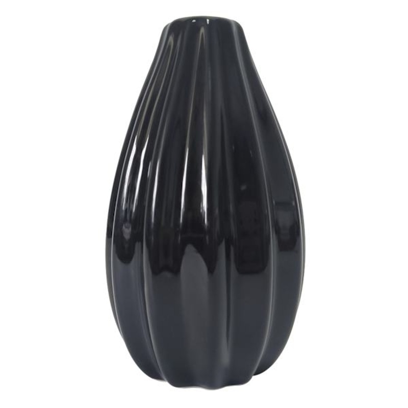 Black Fluted Ceramic Bud Vase, 6″