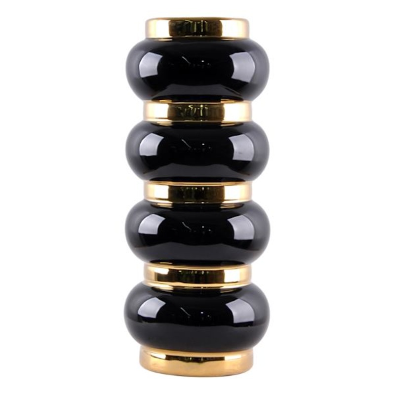 Black & Gold Stacked Orb Vase, 14.5″