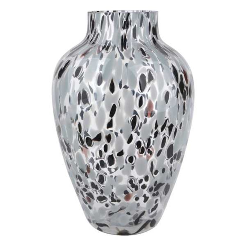 Black & Grey Dotted Glass Vase, 13.5″