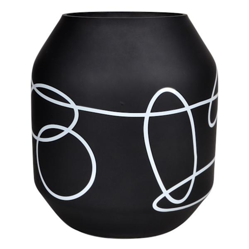 Black & White Abstract Glass Vase, 10″