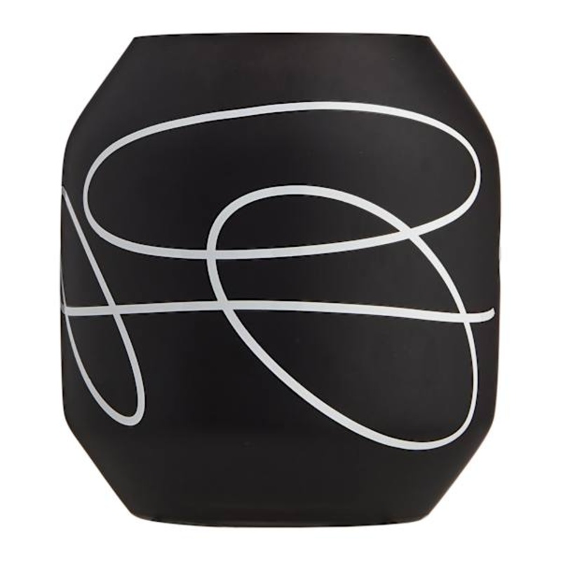 Black & White Abstract Glass Vase, 8″