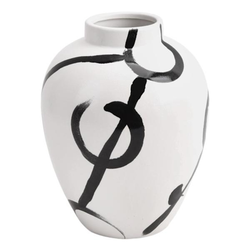 Black & White Artistic Ceramic Vase, 10″