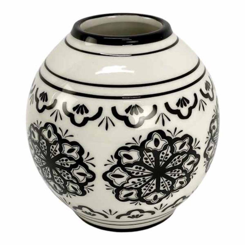 Black & White Floral Ceramic Vase, 6″