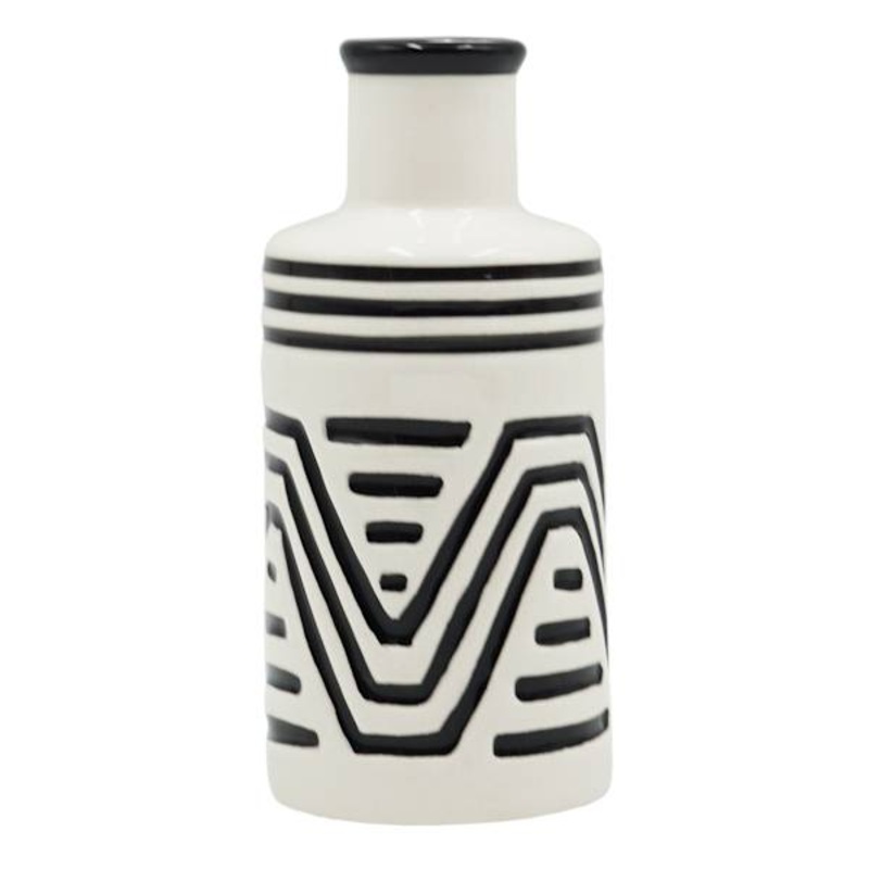 Black & White Geometric Design Ceramic Vase, 6″