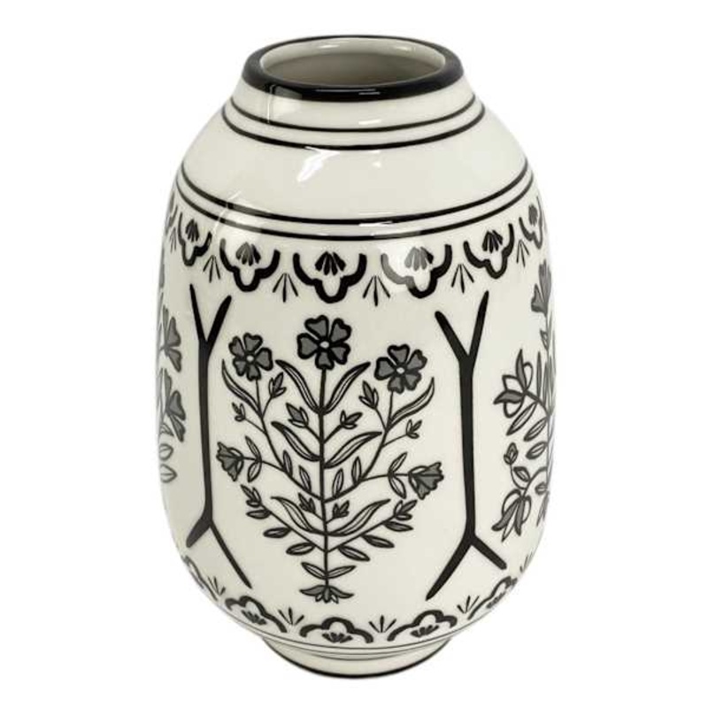 Black & White Geometric Design Vase, 10″