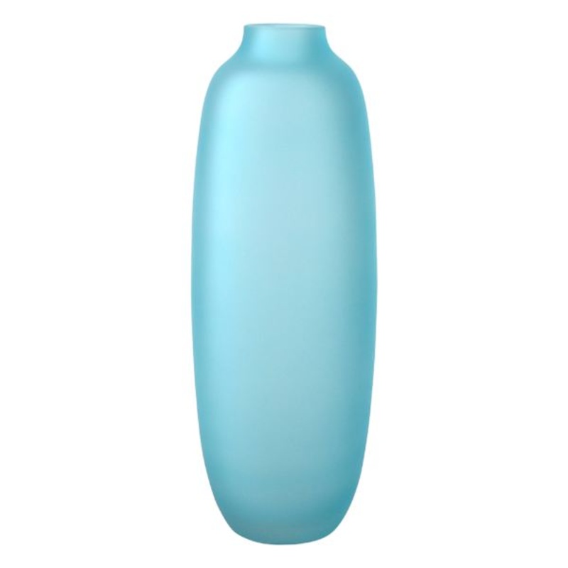 Frosted Light Blue Glass Vase, 14″