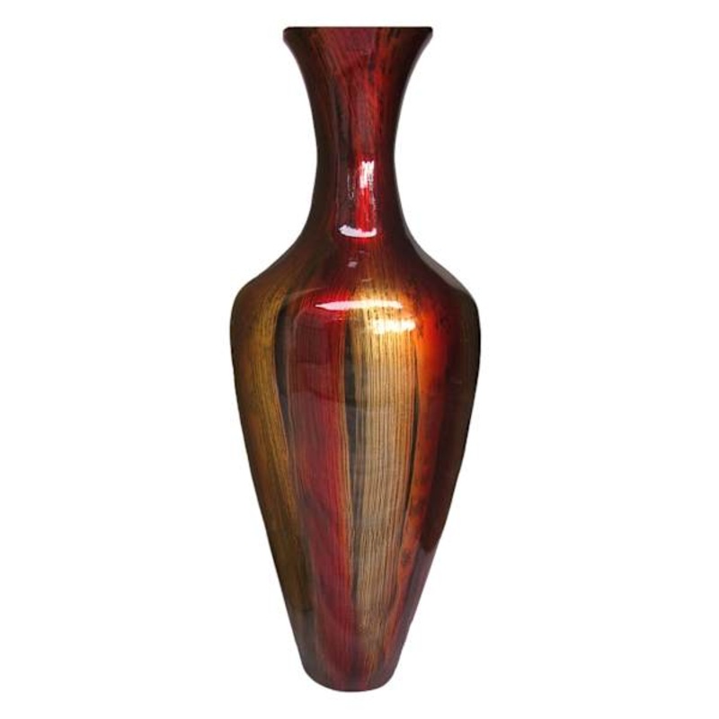 Red & Orange Long Neck Bamboo Vase, 29″