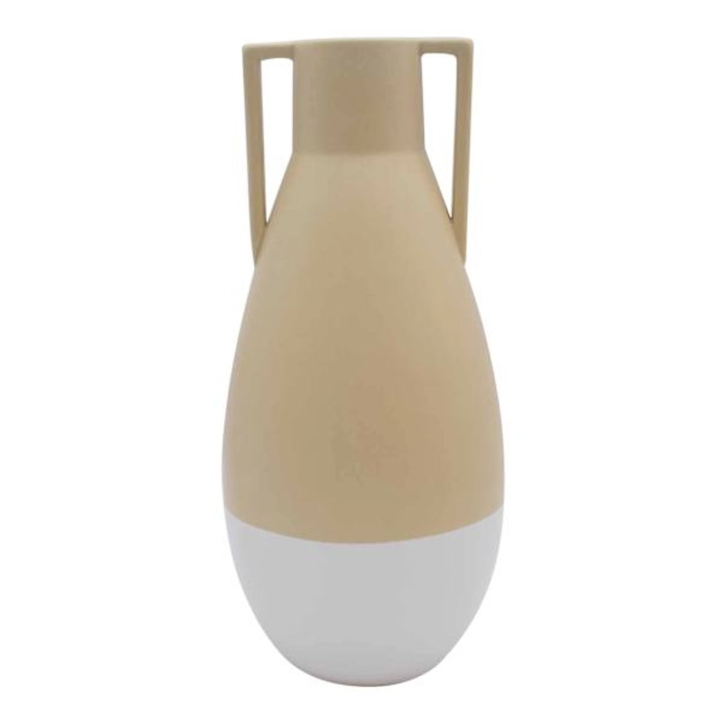 Tan Ceramic Vase With Handles, 13″