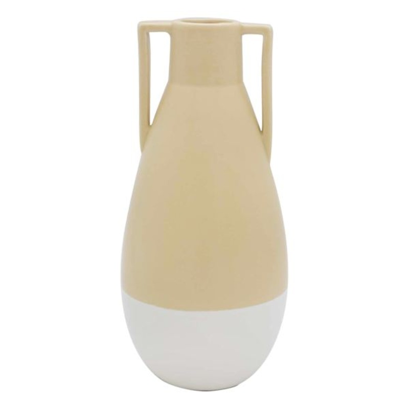 Tan Ceramic Vase with Handles, 9″