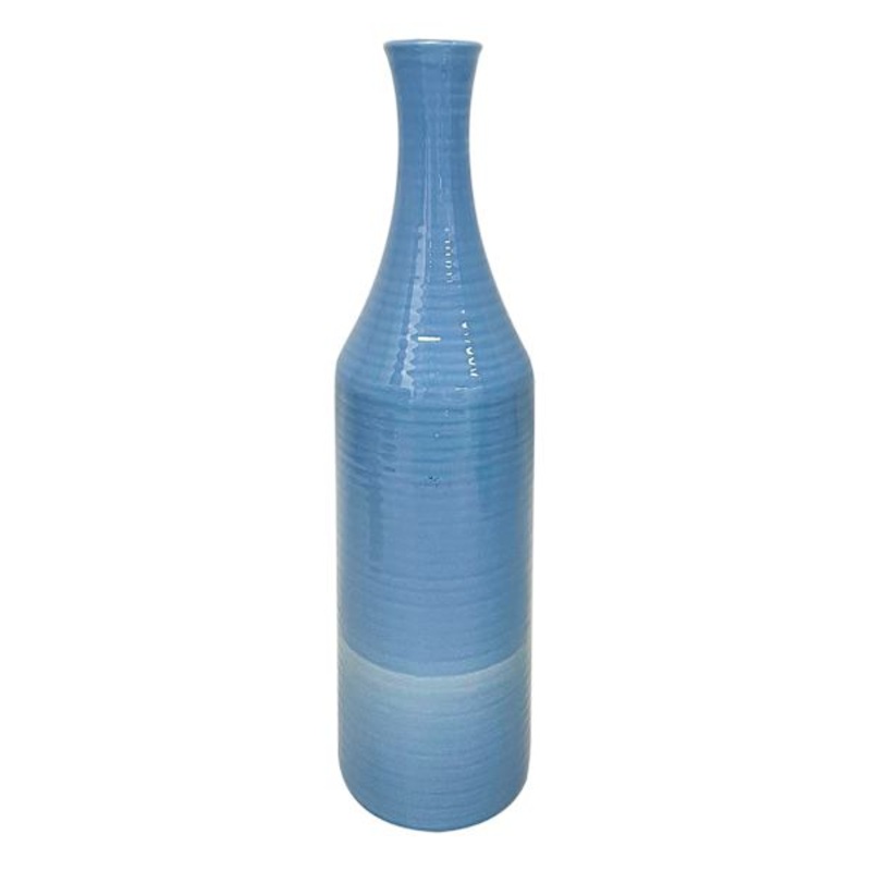 Tracey Boyd Light Blue Ribbed Ceramic Vase, 17″