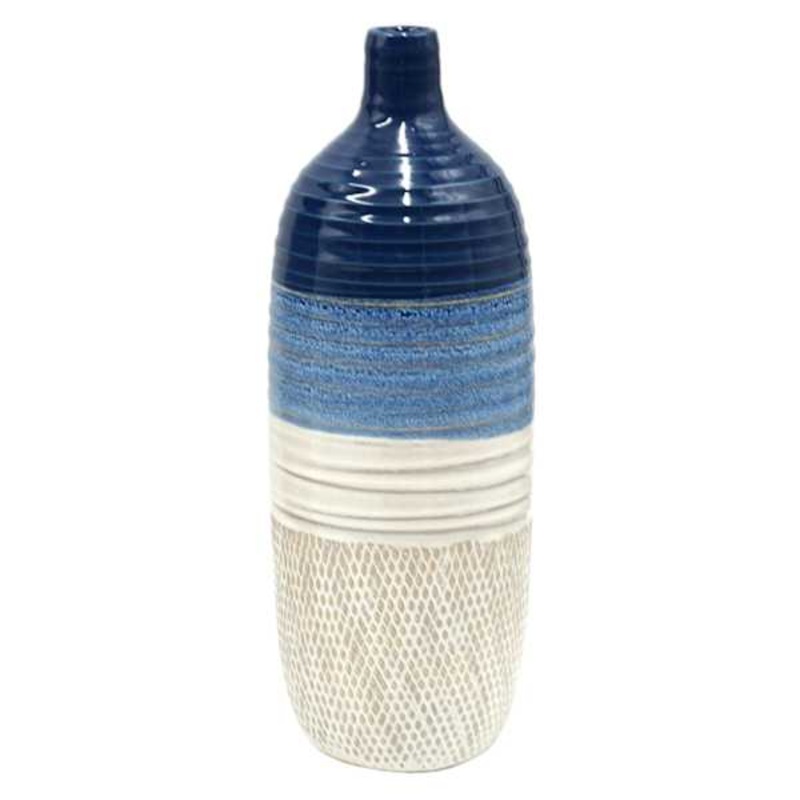 Tracey Boyd White & Blue Ceramic Vase, 10″