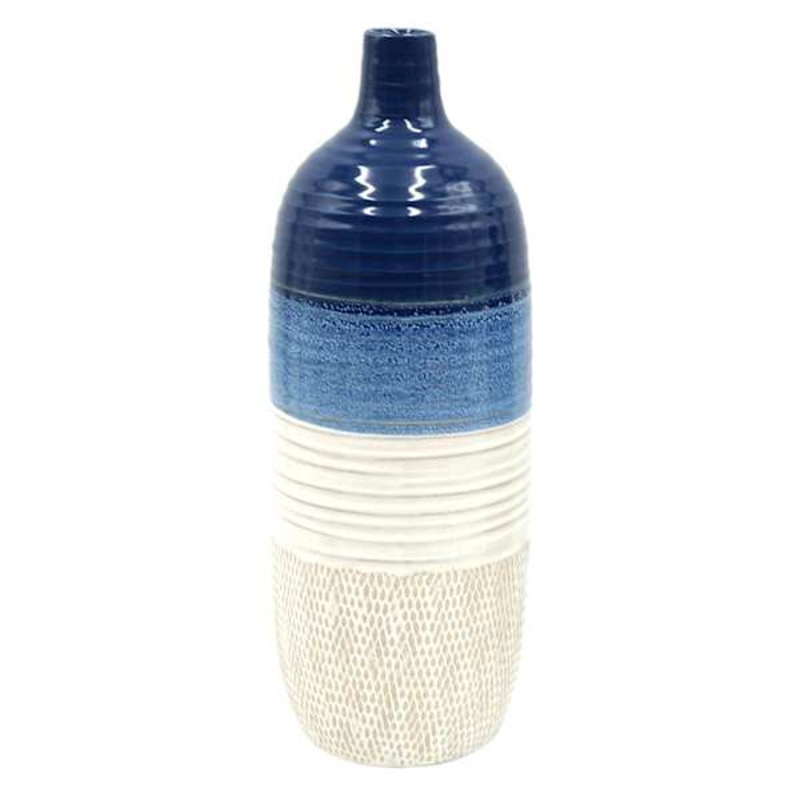 Tracey Boyd White & Blue Ceramic Vase, 12″