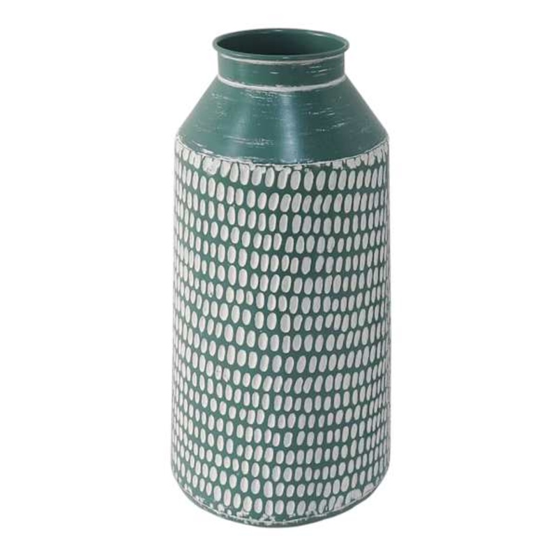 Tracey Boyd White & Green Metal Vase, 15.5″