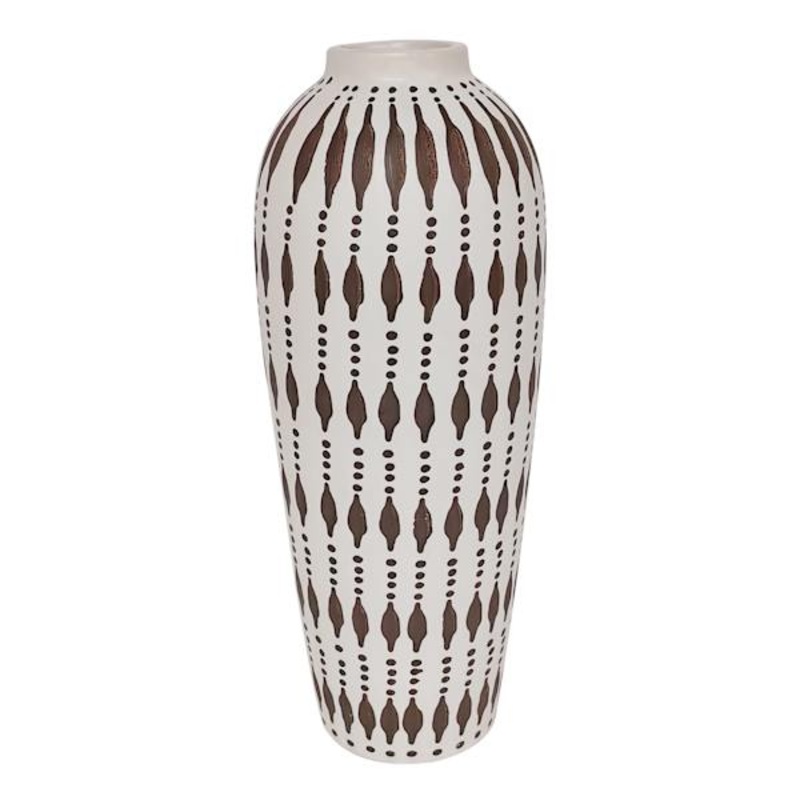 Tracey Boyd White & Tan Tribal Tall Vase, 15.8″