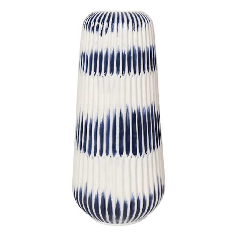 Ty Pennington Blue & White Shibori Stripe Ceramic Vase, 16″