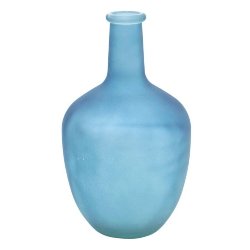 Ty Pennington Frosted Blue Glass Bottle Vase, 12″