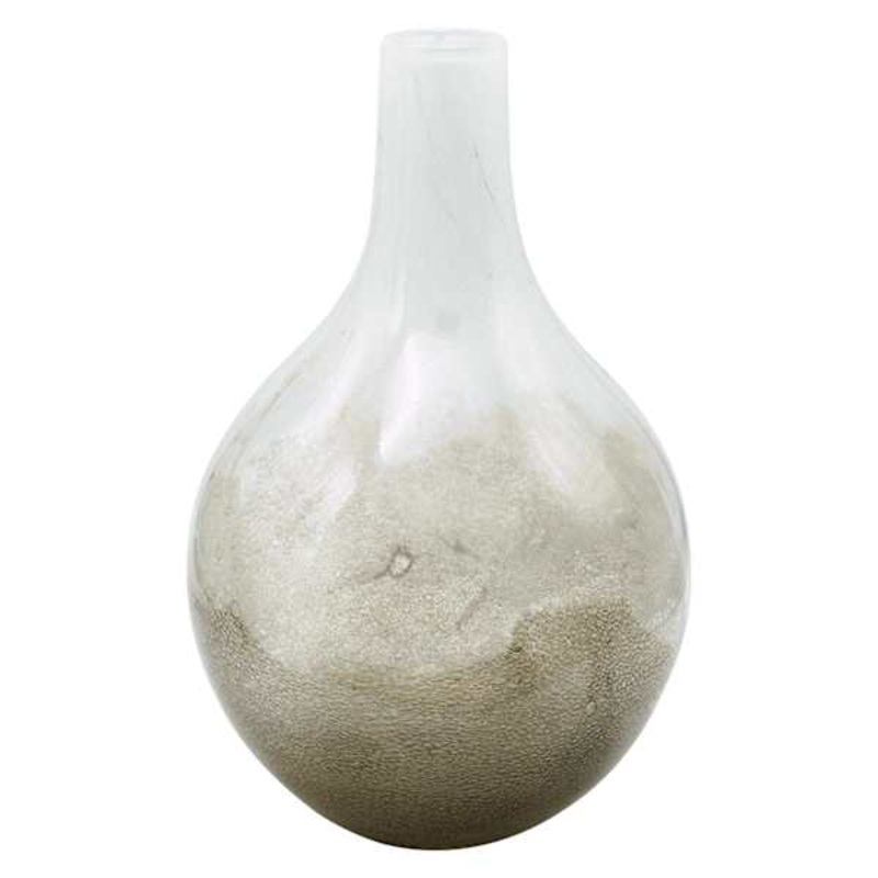 White & Brown Glass Vase, 12.5″