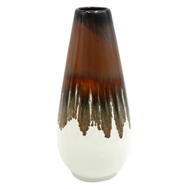 White & Brown Reactive Ceramic Vase, 12″