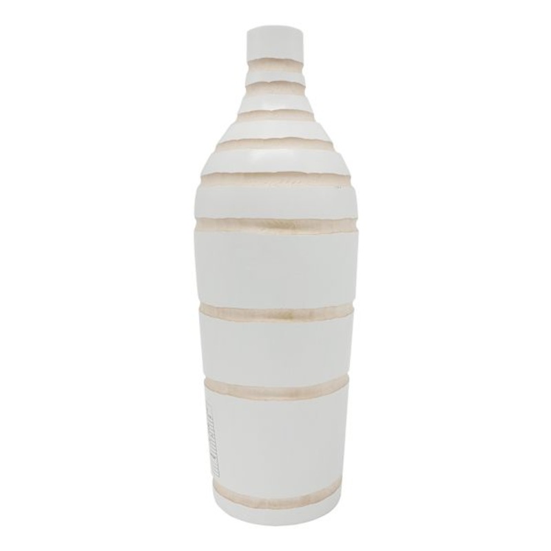 White Carved Stripe Wood Vase, 14″