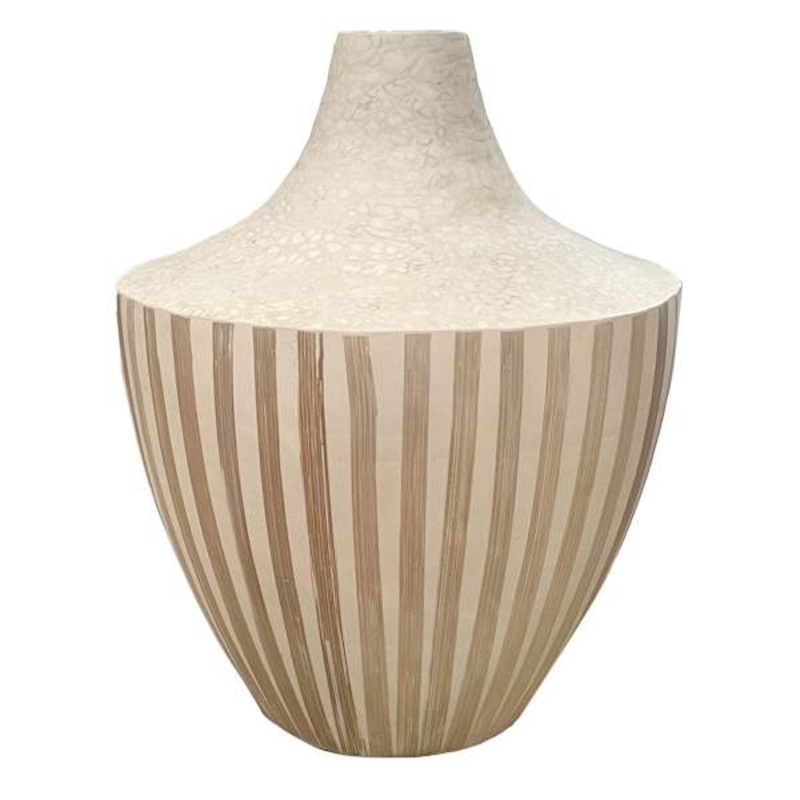 White Eggshell & Stripped Bamboo Vase, 12.2″
