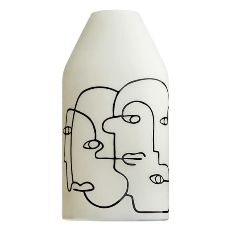 White Glass Line Art Vase, 12″