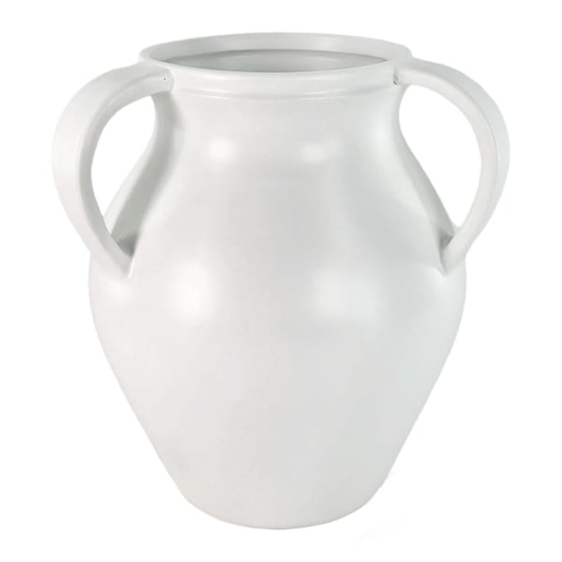 White Handle Ceramic Vase, 12″