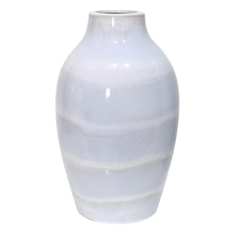 White & Light Blue Ceramic Vase, 13″