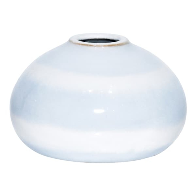White & Light Blue Ceramic Vase, 3.5″