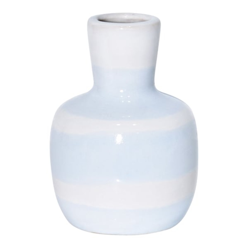 White & Light Blue Ceramic Vase, 5.5″