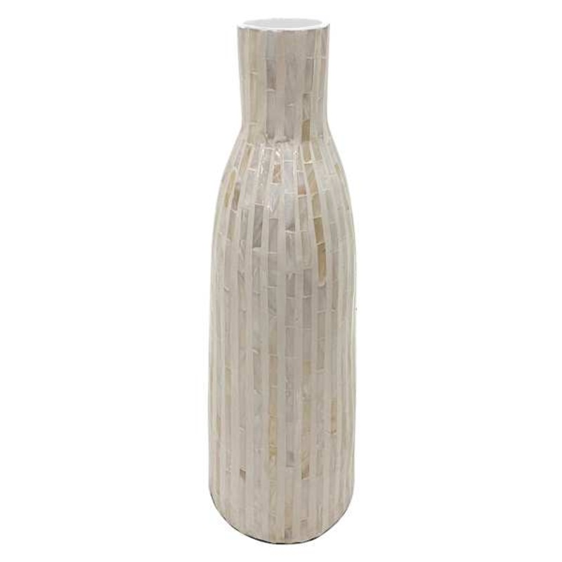 White Mother of Pearl Vase, 14″