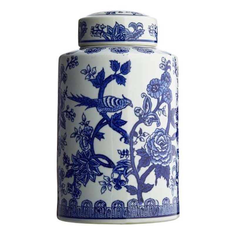 White & Navy Blue Ceramic Vase, 12″