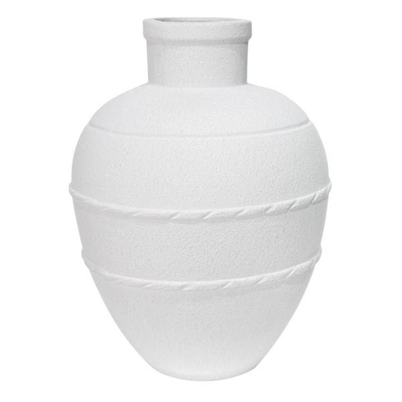White Ribbed Ceramic Vase, 15″