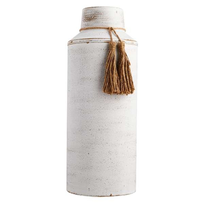 White Tassel Metal Vase, 16″