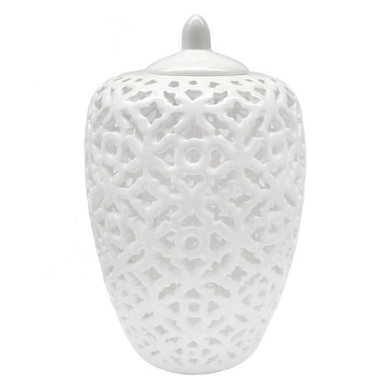White Textured Ginger Ceramic Jar, 13″