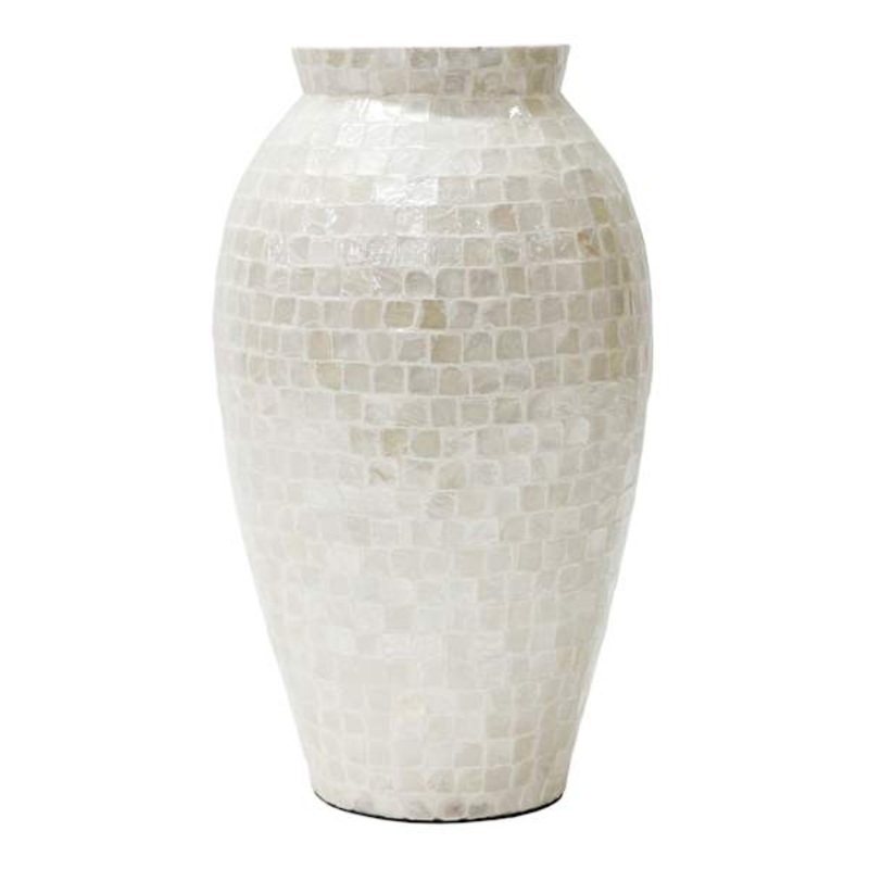 White Tile Capiz Decorative Vase, 16″