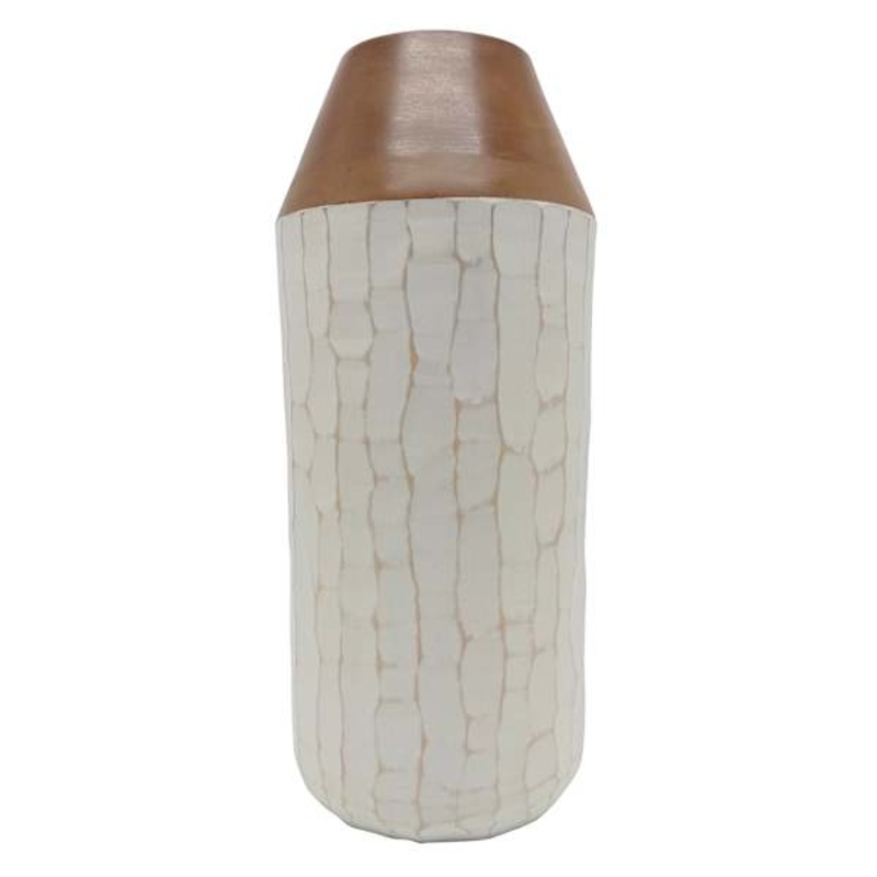 White Wood Two-Tone Vase, 14″