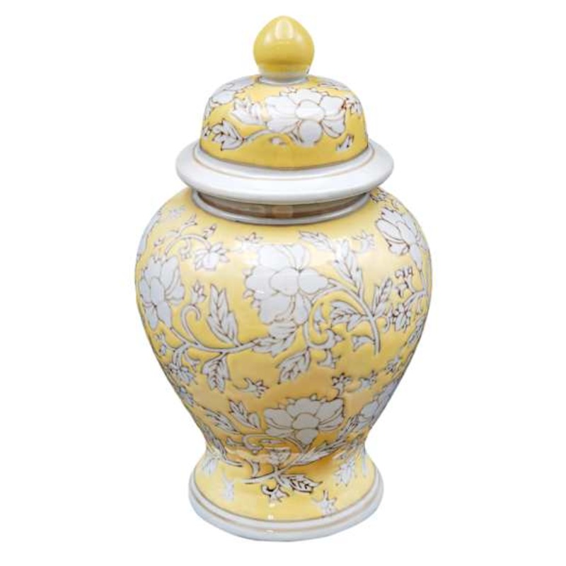 Yellow Chinoiserie Porcelain Jar, 7×12
