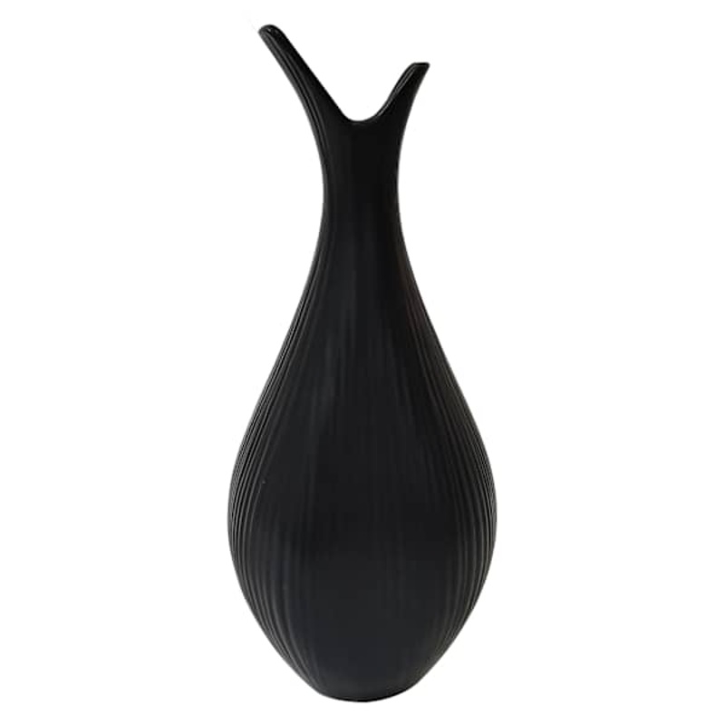Black Long Neck Ceramic Bottle Vase, 10″