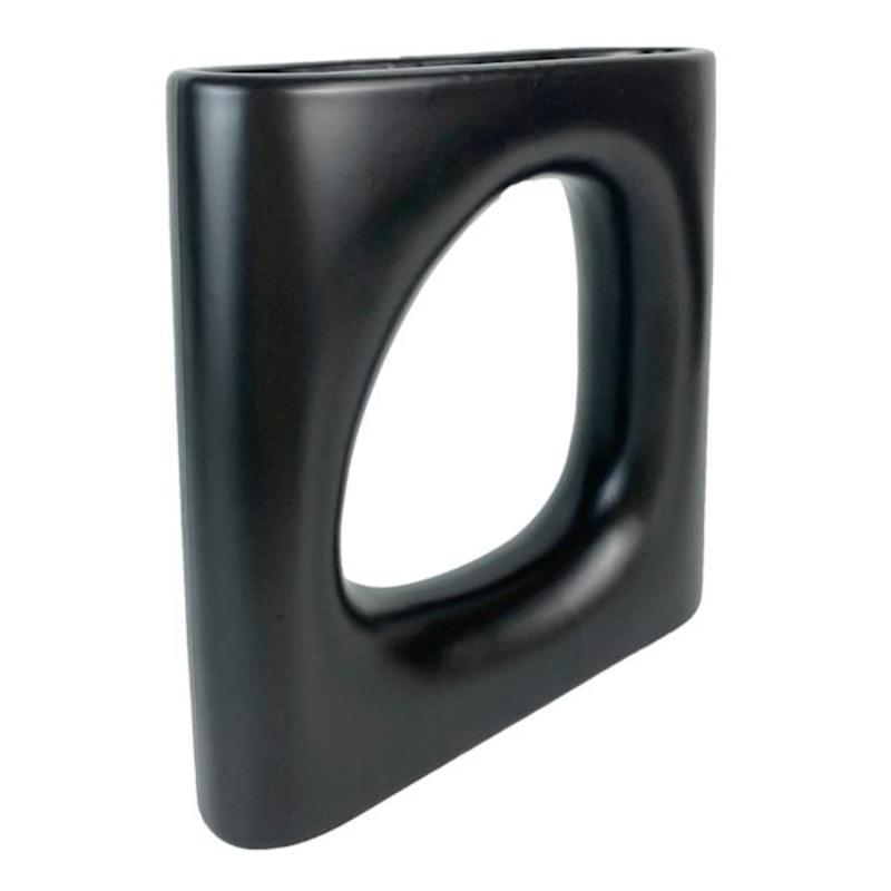 Black Open Ceramic Vase, 10″