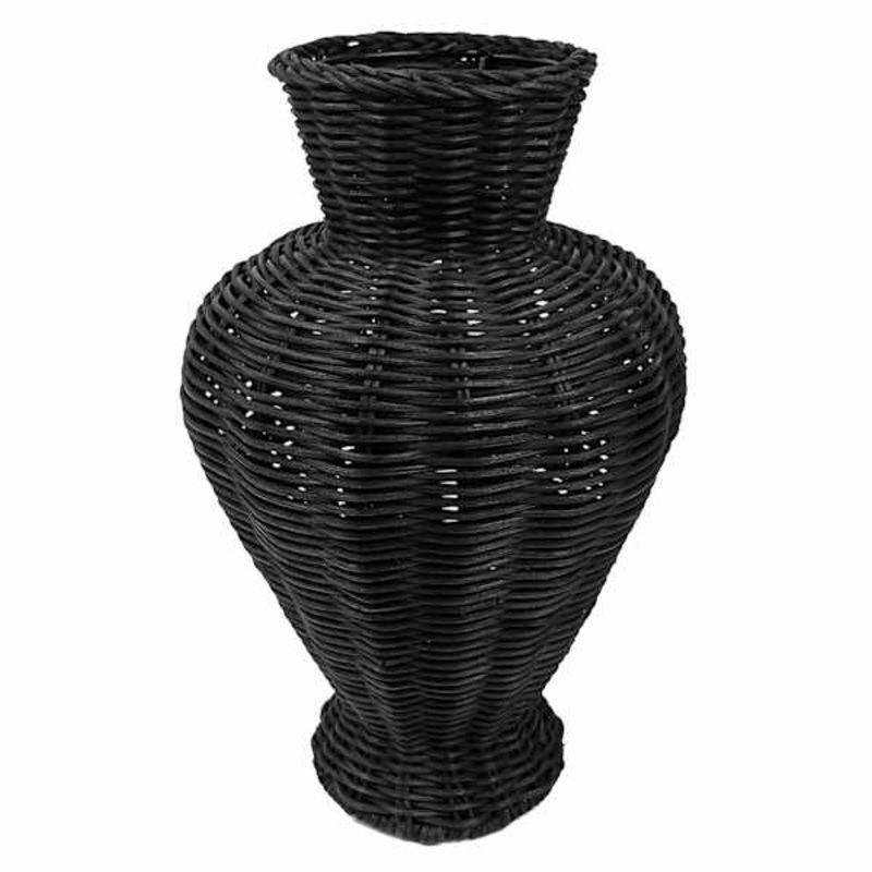 Black Rattan Vase, 11.75″