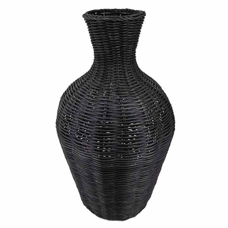 Black Rattan Vase, 16.5″