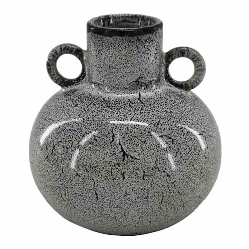 Black Speckled Ceramic Vase with Handles, 4.75″