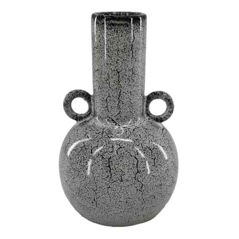Black Speckled Ceramic Vase with Handles, 7″